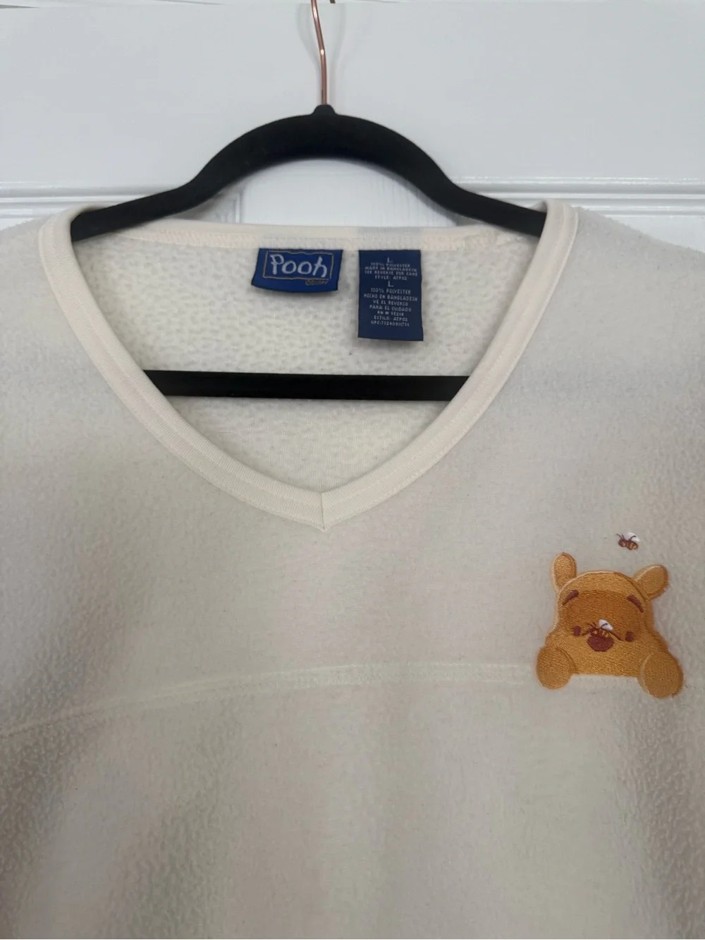 Vintage Disney Winnie the Pooh Fleece Pullover L Pooh Gallery Cream Embroidered